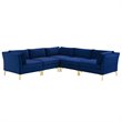 Modway Ardent 5-Piece Performance Velvet Modular Sectional Sofa in Navy/Gold