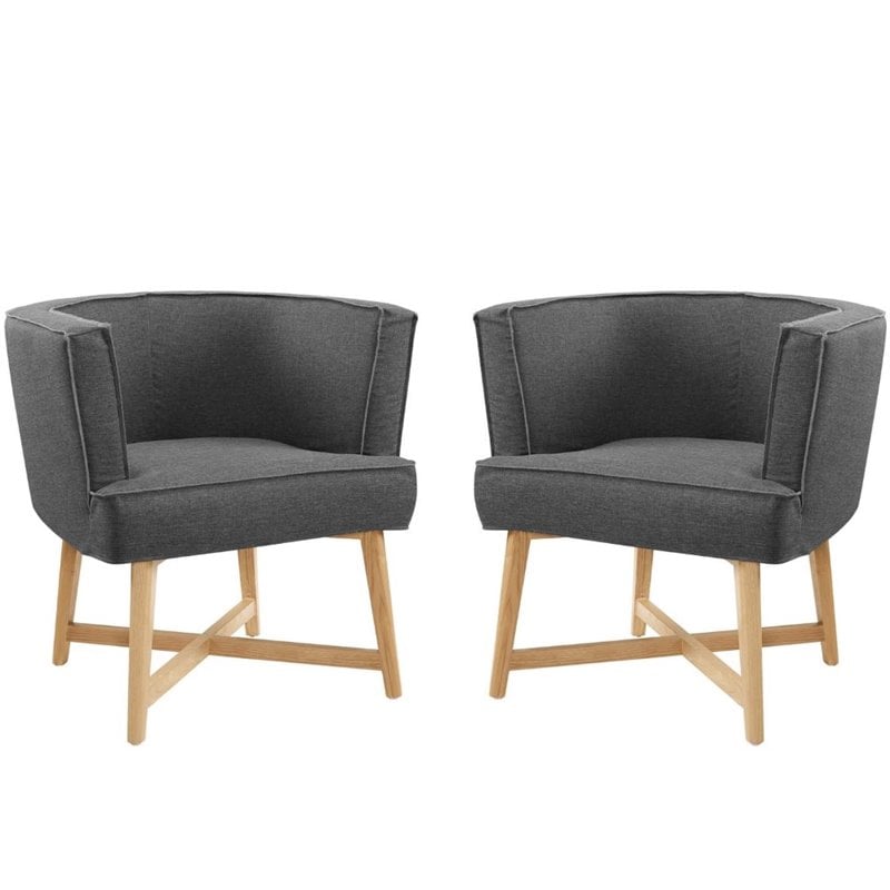 Anders Upholstered Fabric Accent Chair Set of 2 in Gray