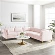 Modway Ardent 5-Piece Performance Velvet Modular Sectional Sofa in Pink/Gold