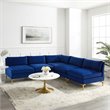 Modway Ardent 5-Piece Performance Velvet Sectional Sofa in Navy/Gold