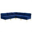 Modway Ardent 5-Piece Performance Velvet Sectional Sofa in Navy/Gold