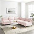 Modway Ardent 5-Piece Performance Velvet Sectional Sofa in Pink/Gold