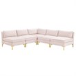 Modway Ardent 5-Piece Performance Velvet Sectional Sofa in Pink/Gold