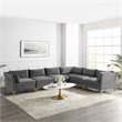 Modway Ardent 6-Piece Performance Velvet Modular Sectional Sofa in Gray/Gold