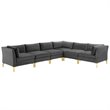 Modway Ardent 6-Piece Performance Velvet Modular Sectional Sofa in Gray/Gold