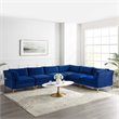 Modway Ardent 6-Piece Performance Velvet Modular Sectional Sofa in Navy/Gold