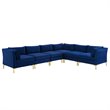 Modway Ardent 6-Piece Performance Velvet Modular Sectional Sofa in Navy/Gold