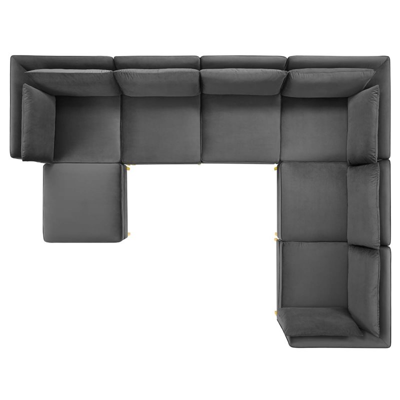 Modway Ardent 7-Piece Performance Velvet Modular Sectional Sofa in Gray