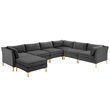 Modway Ardent 7-Piece Performance Velvet Modular Sectional Sofa in Gray