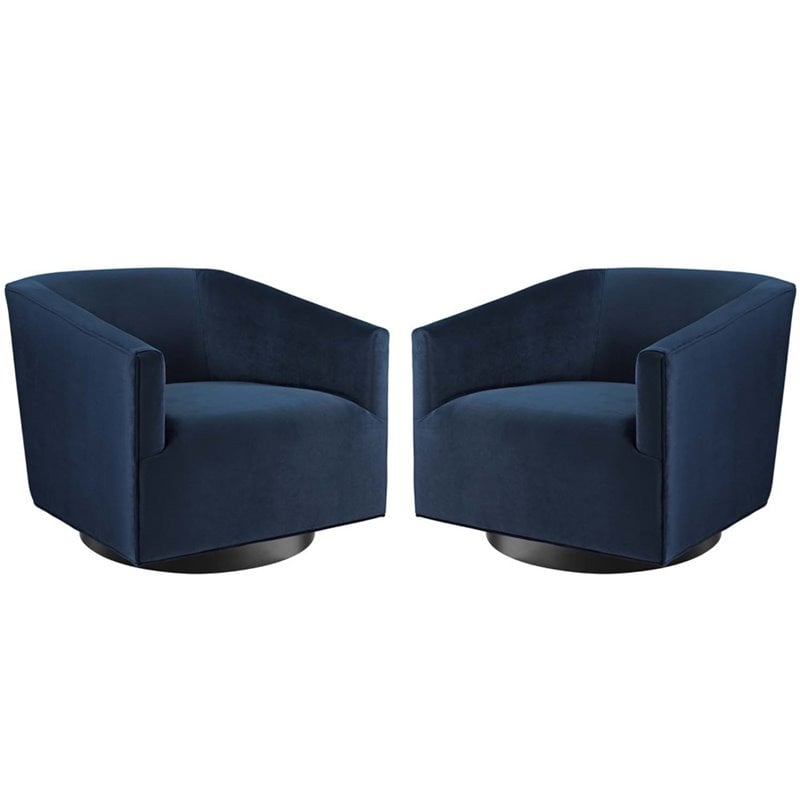 Modway Twist Performance Velvet Tufted Swivel Arm in Midnight Blue (Set of 2)
