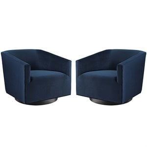 Modway Twist Performance Velvet Tufted Swivel Arm in Midnight Blue (Set of 2)