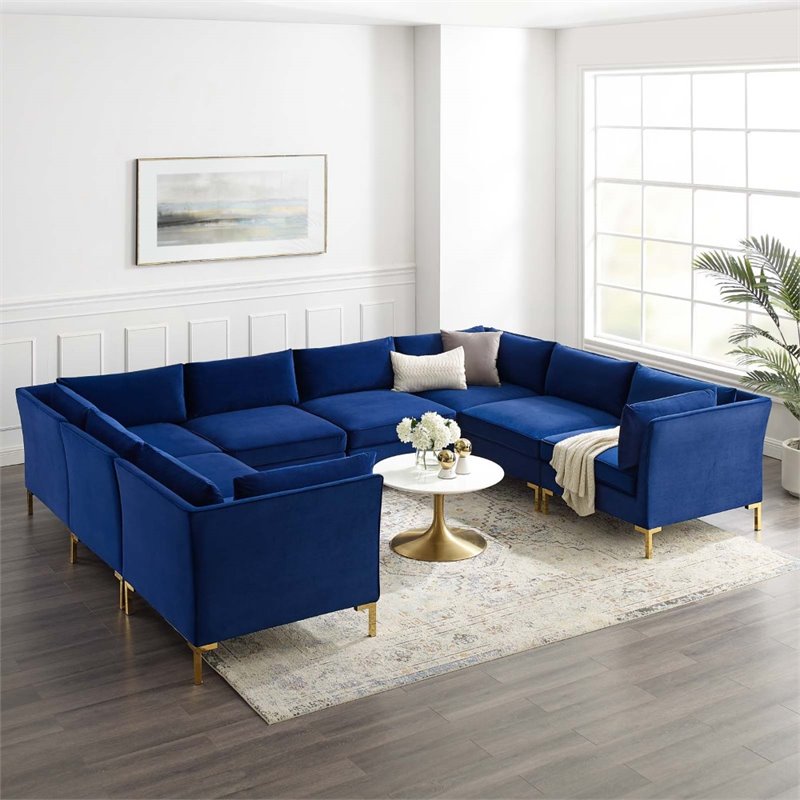 Modway Ardent 8-Piece Performance Velvet Modular Sectional Sofa in Navy