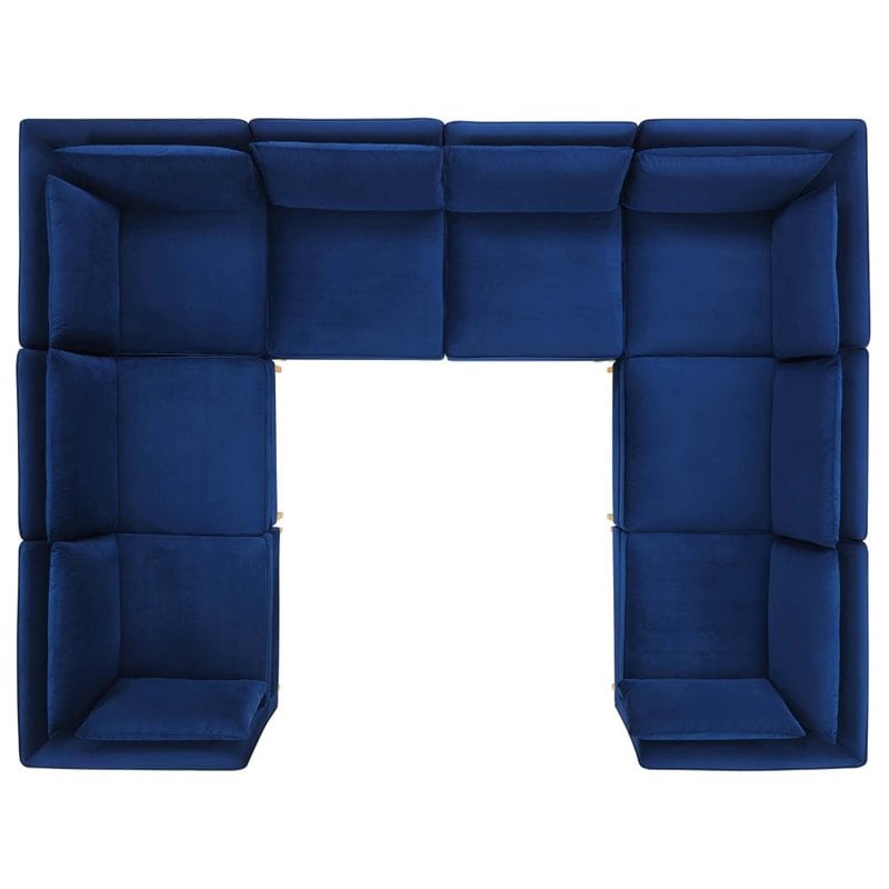 Modway Ardent 8-Piece Performance Velvet Modular Sectional Sofa in Navy