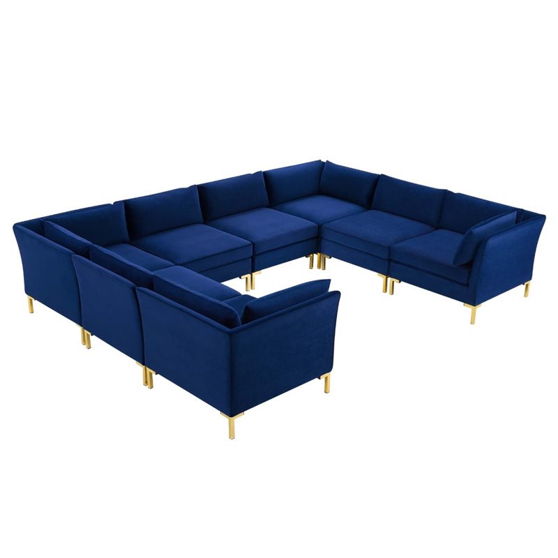 Modway Ardent 8-Piece Performance Velvet Modular Sectional Sofa in Navy