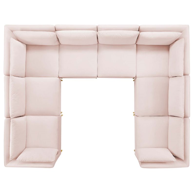 Modway Ardent 8-Piece Performance Velvet Modular Sectional Sofa in Pink