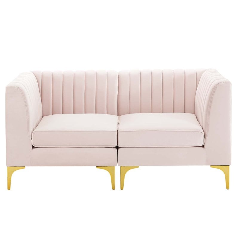 Modway Ardent 8-Piece Performance Velvet Modular Sectional Sofa in Pink