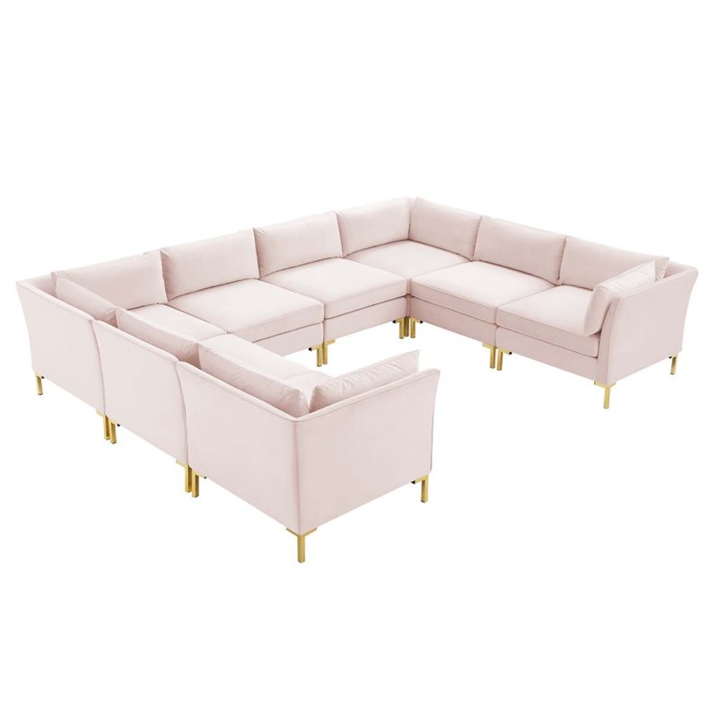 Modway Ardent 8-Piece Performance Velvet Modular Sectional Sofa in Pink