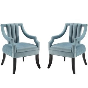 Modway Harken Performance Velvet Accent Arm Chair in Light Blue (Set of 2)