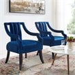 Modway Harken Performance Velvet Upholstered Accent Arm Chair in Navy (Set of 2)