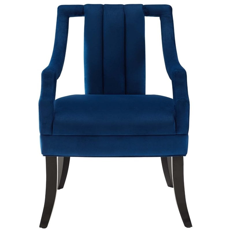 Modway Harken Performance Velvet Upholstered Accent Arm Chair in Navy (Set of 2)