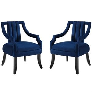 Modway Harken Performance Velvet Upholstered Accent Arm Chair in Navy (Set of 2)