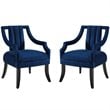Modway Harken Performance Velvet Upholstered Accent Arm Chair in Navy (Set of 2)