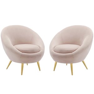 modway circuit performance velvet accent arm chair in pink (set of 2)