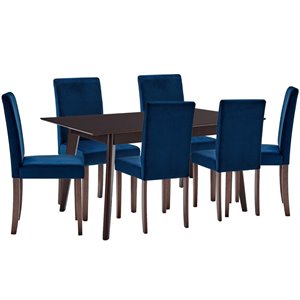 Prosper 7 Piece Upholstered Velvet Dining Set in Cappuccino Navy