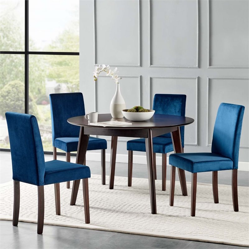 Prosper 5 Piece Upholstered Velvet Dining Set in Cappuccino Navy