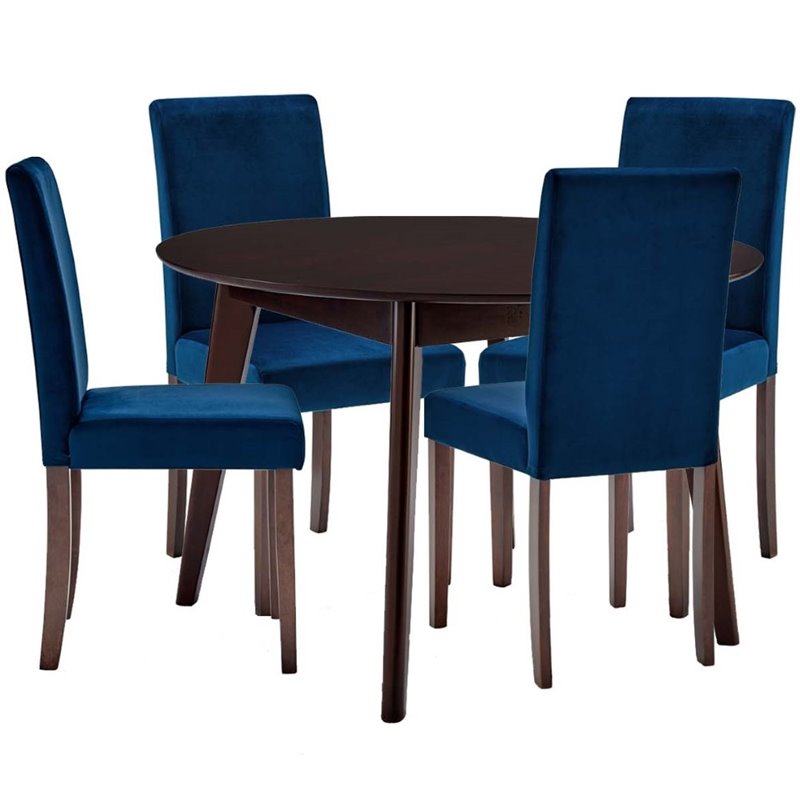 Prosper 5 Piece Upholstered Velvet Dining Set in Cappuccino Navy