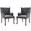 Modway Realm Performance Velvet Tufted Arm Chair in Gray (Set of 2)