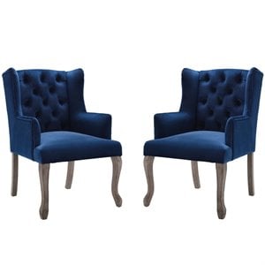 Modway Realm Performance Velvet Tufted Arm Chair in Navy (Set of 2)