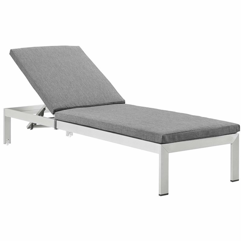 Modway Shore Aluminum Outdoor Patio Chaise Lounge in Silver/Gray