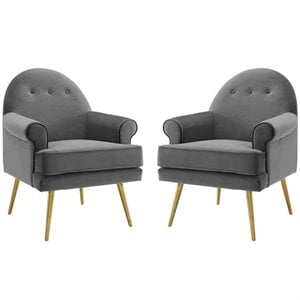 Modway Revive Performance Velvet Upholstered Arm Chair in Gray (Set of 2)