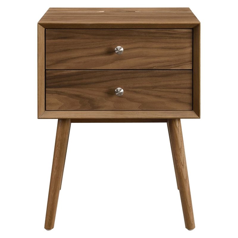 Modway Ember Modern Engineered Wood Nightstand With USB Ports in Walnut