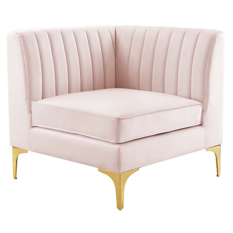 Modway Triumph Channel Performance Velvet Tufted Loveseat in Pink