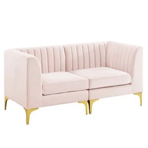 Modway Triumph Channel Performance Velvet Tufted Loveseat in Pink