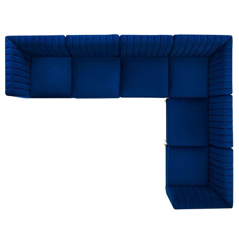 Modway Triumph 6-Piece Channel Performance Velvet Tufted Sectional Sofa in Navy