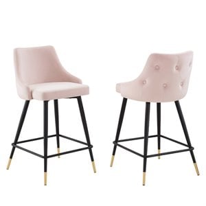 Modway Adorn 25.5&quot Tufted Velvet Counter Stool in Black/Pink (Set of 2)