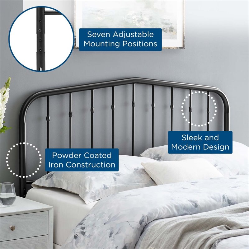 Modway Lennon Queen Modern Powder Coated Iron Headboard in Black