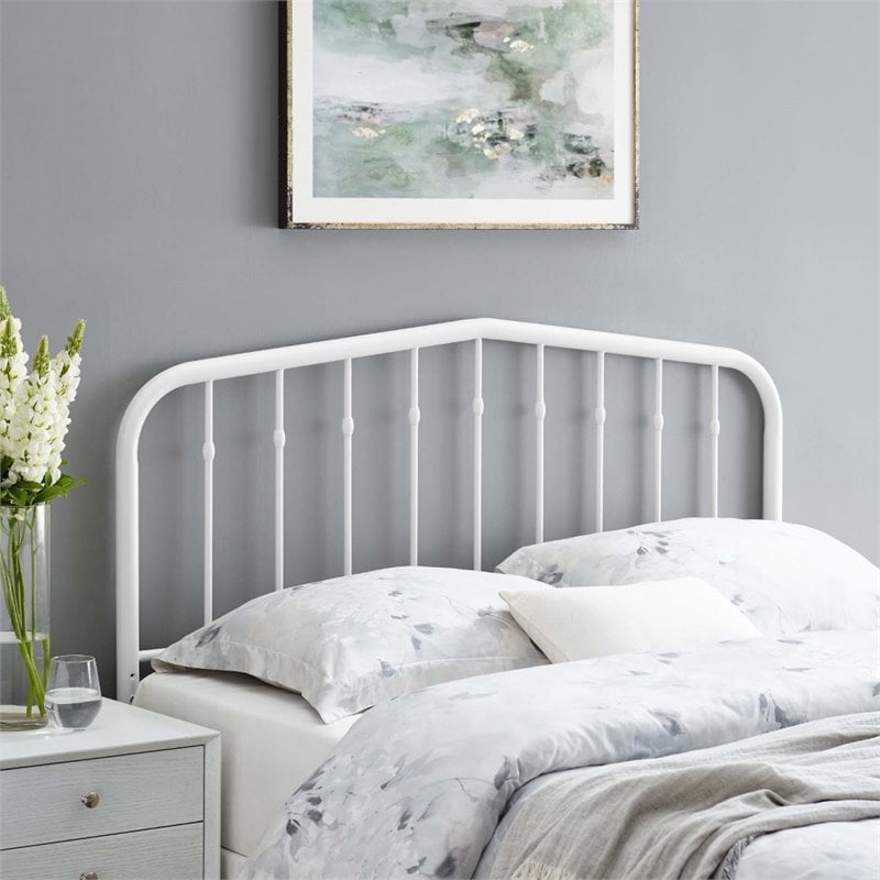 Modway Lennon Contemporary Modern Queen Metal Spindle Headboard in White