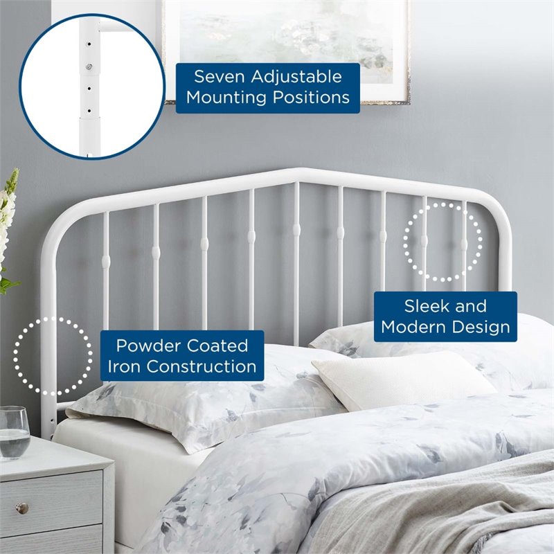 Modway Lennon Contemporary Modern Queen Metal Spindle Headboard in White