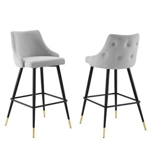 Modway Adorn 29.5&quot Tufted Velvet Bar Stool in Black/Light Gray (Set of 2)