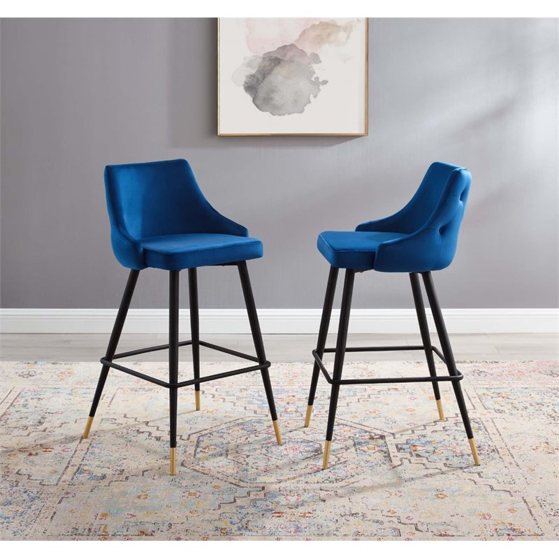 Modway Adorn Tufted Performance Velvet Bar Stool in Navy Set of 2
