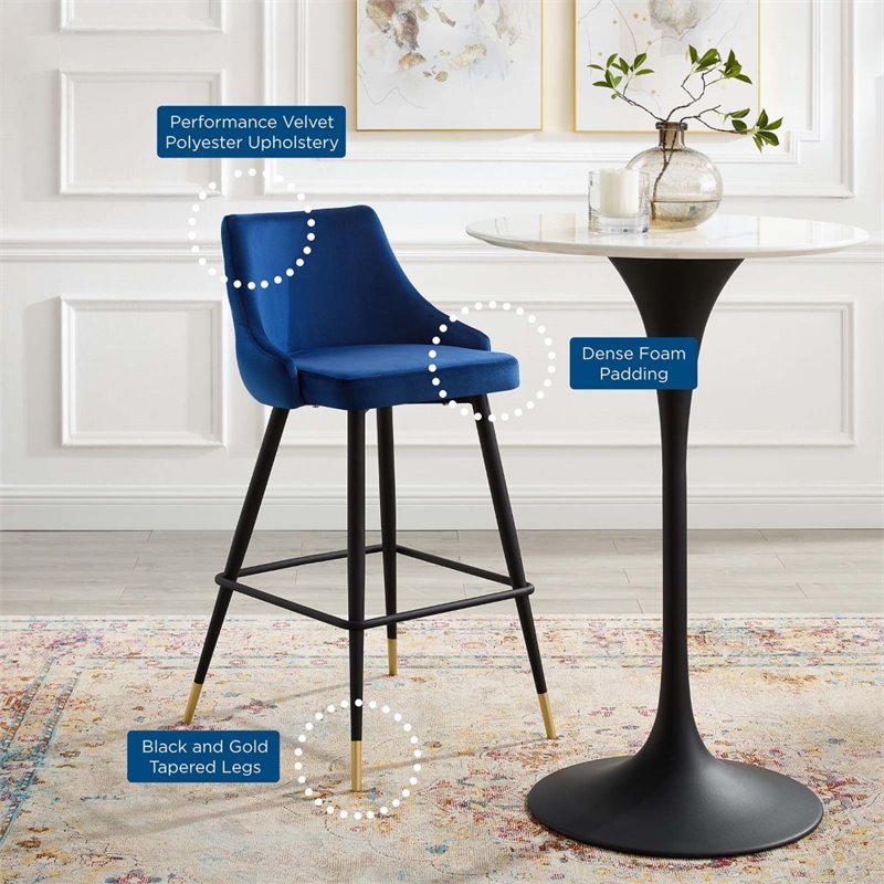 Modway Adorn Tufted Performance Velvet Bar Stool in Navy Set of 2