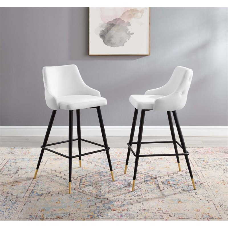 modway adorn 29.5&quot tufted velvet bar stool in black/white (set of 2)