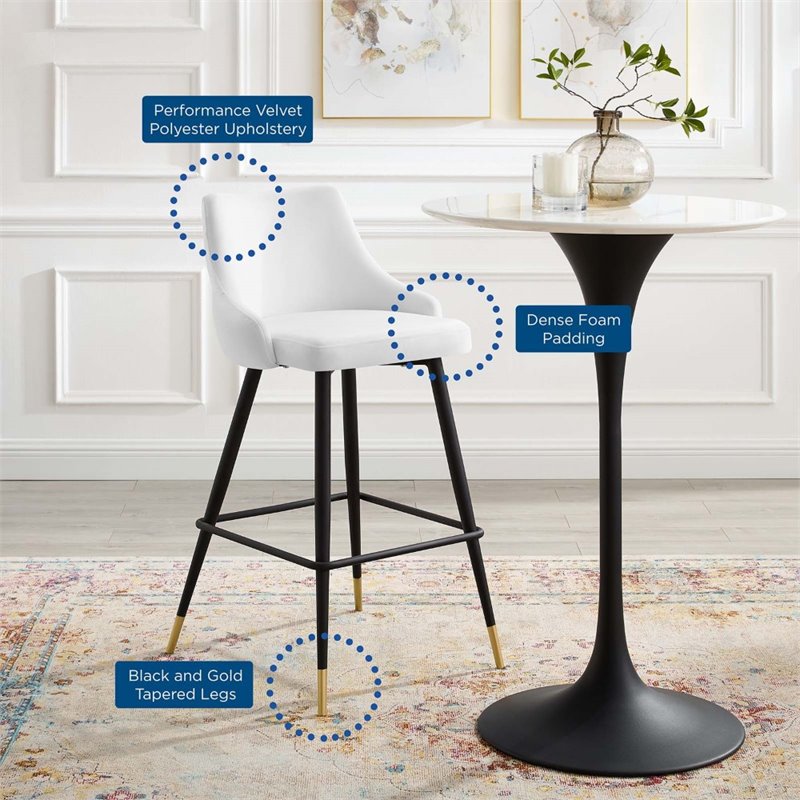 modway adorn 29.5&quot tufted velvet bar stool in black/white (set of 2)
