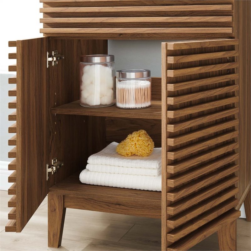 Modway Render Wooden Bathroom Vanity in Walnut Finish