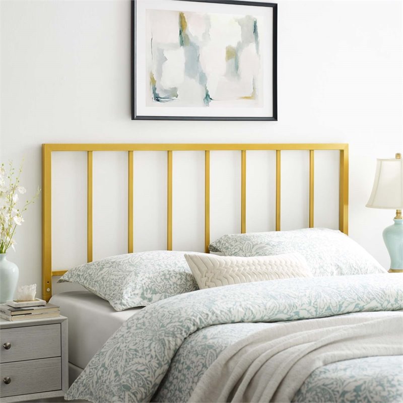 Modway Tatum Queen Modern Style Powder Coated Iron Headboard in Gold