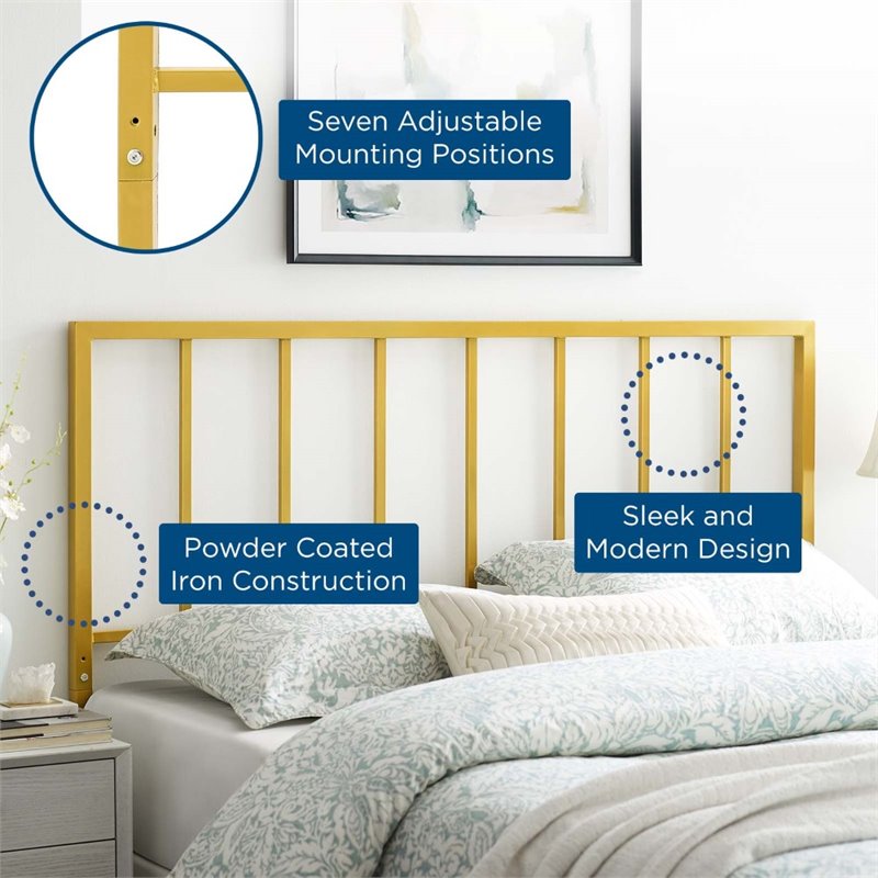 Modway Tatum Queen Modern Style Powder Coated Iron Headboard in Gold